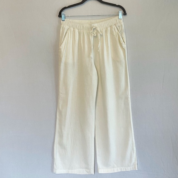 BRIGGS Women's Size 14 Linen Blend Full Length Pants Elastic Waist Pockets - Picture 1 of 6